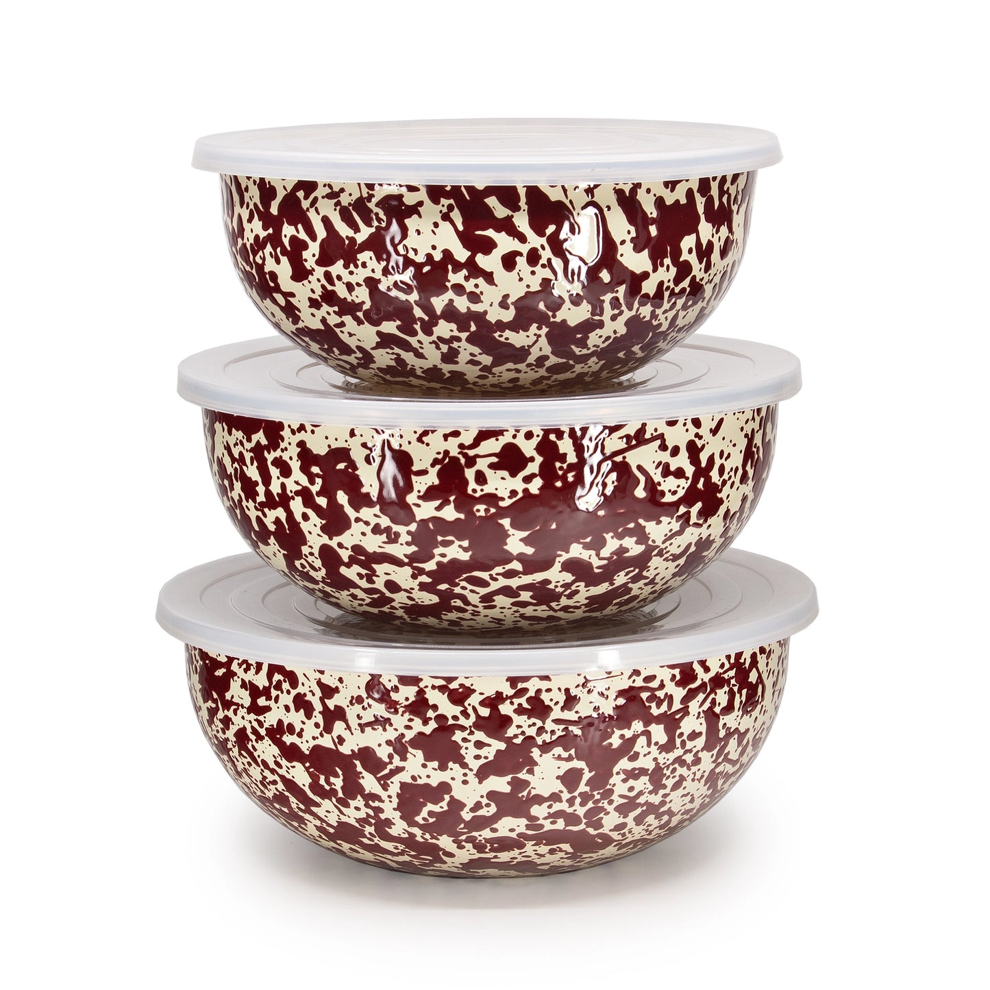 Burgundy Splatter Enamel Lidded Storage Bowl - Three sizes available - THE BRISTOL ARTISAN