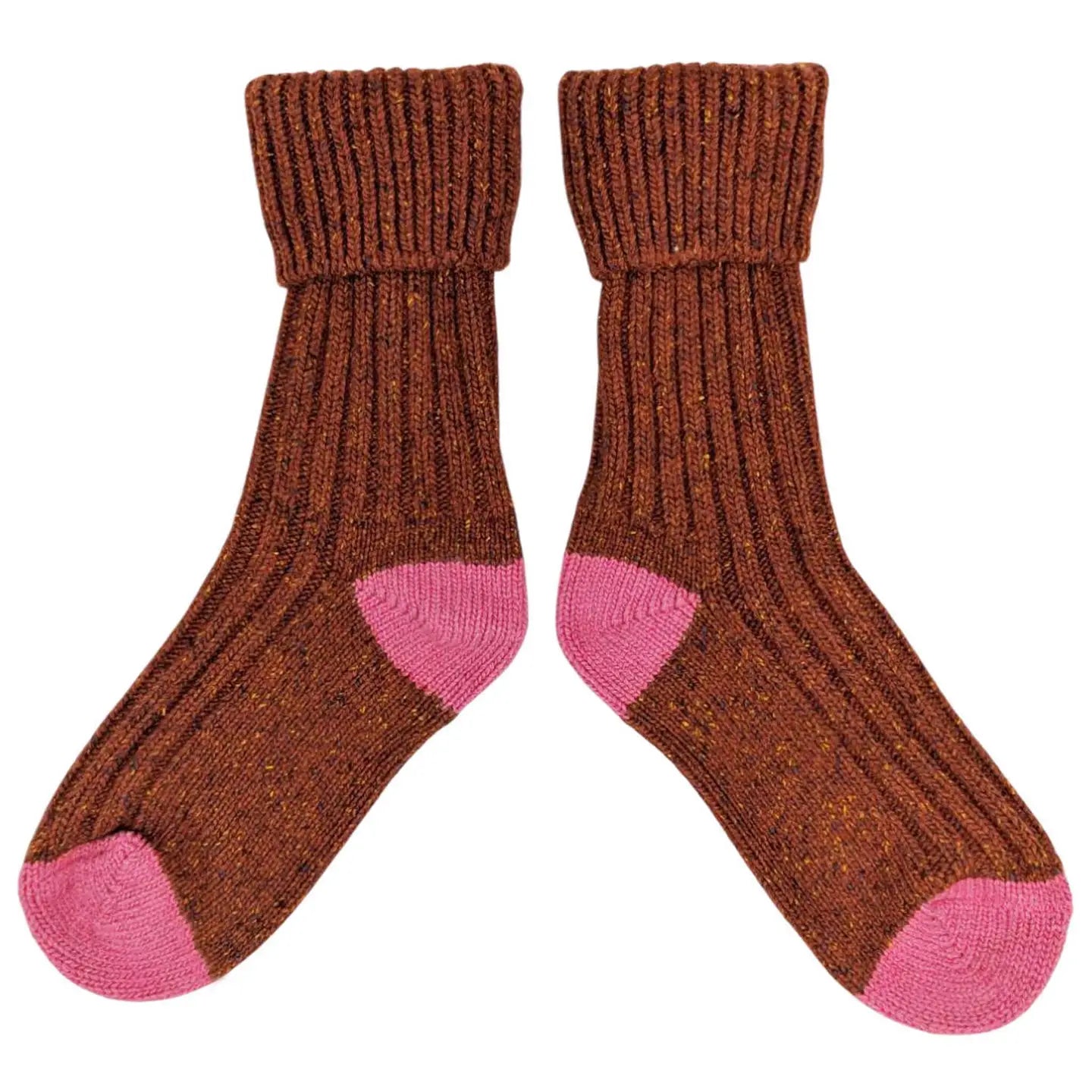 Unisex Recycled Silk Blend Ribbed Socks - Rust/Pink - UK 8-11 - THE BRISTOL ARTISAN