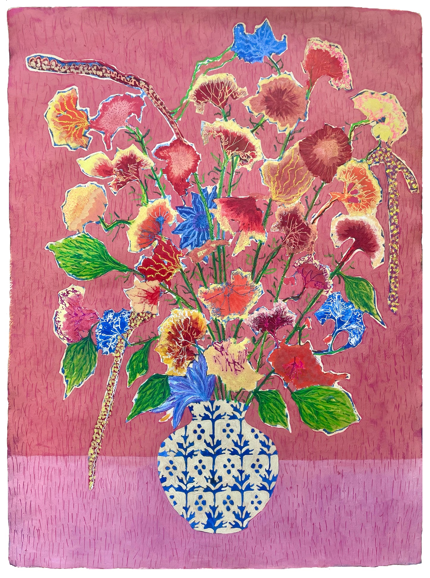 Summer Vase Dahlias and Amaranth oil painting by Sophie Rees - THE BRISTOL ARTISAN