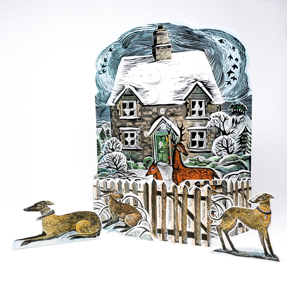 'Christmas cottage' Traditional 3d Paper Advent Calendar by Angie Harding