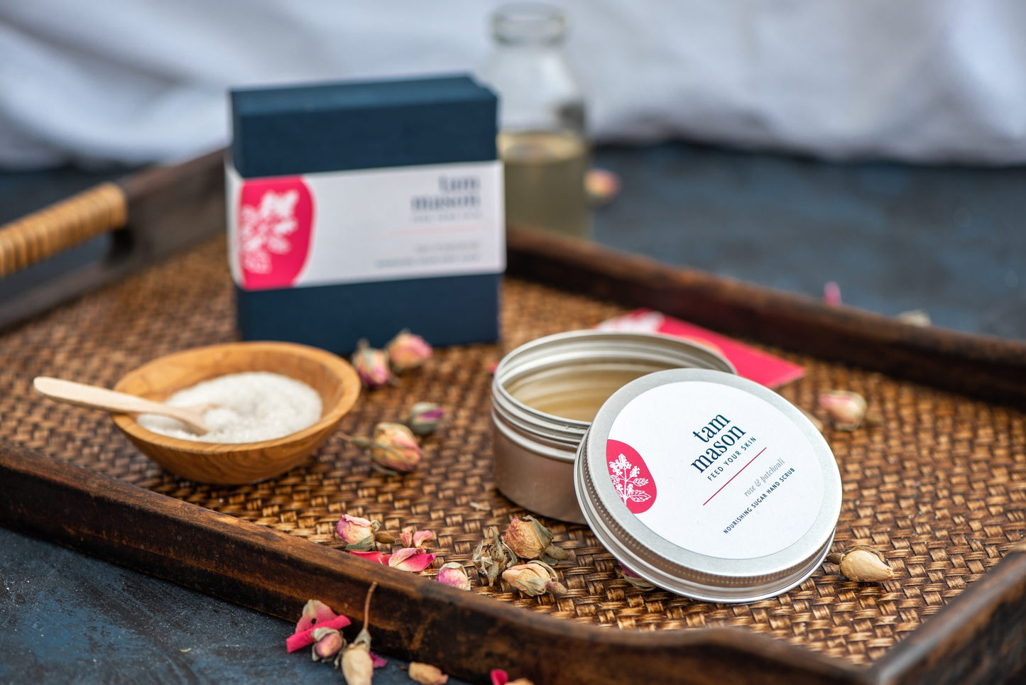 Rose & Patchouli Hand Scrub made in Somerset by Tam Mason