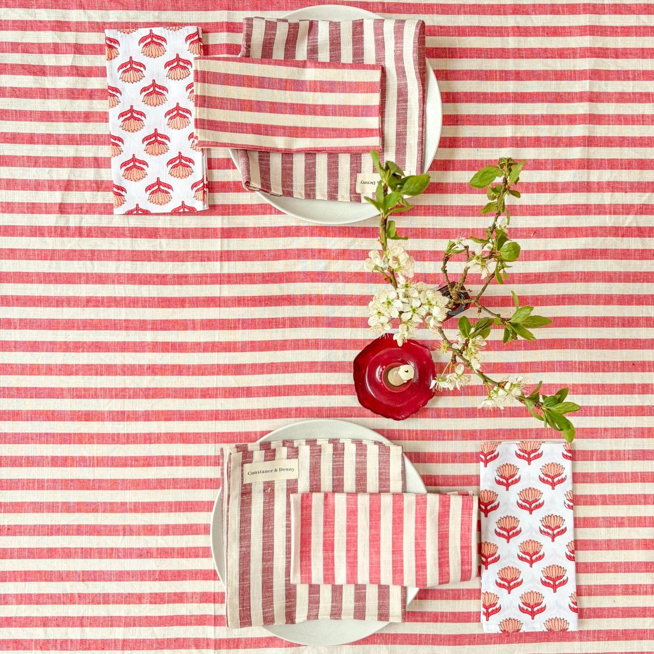 Woven Poppy Stripe Tablecloth – 100% Cotton