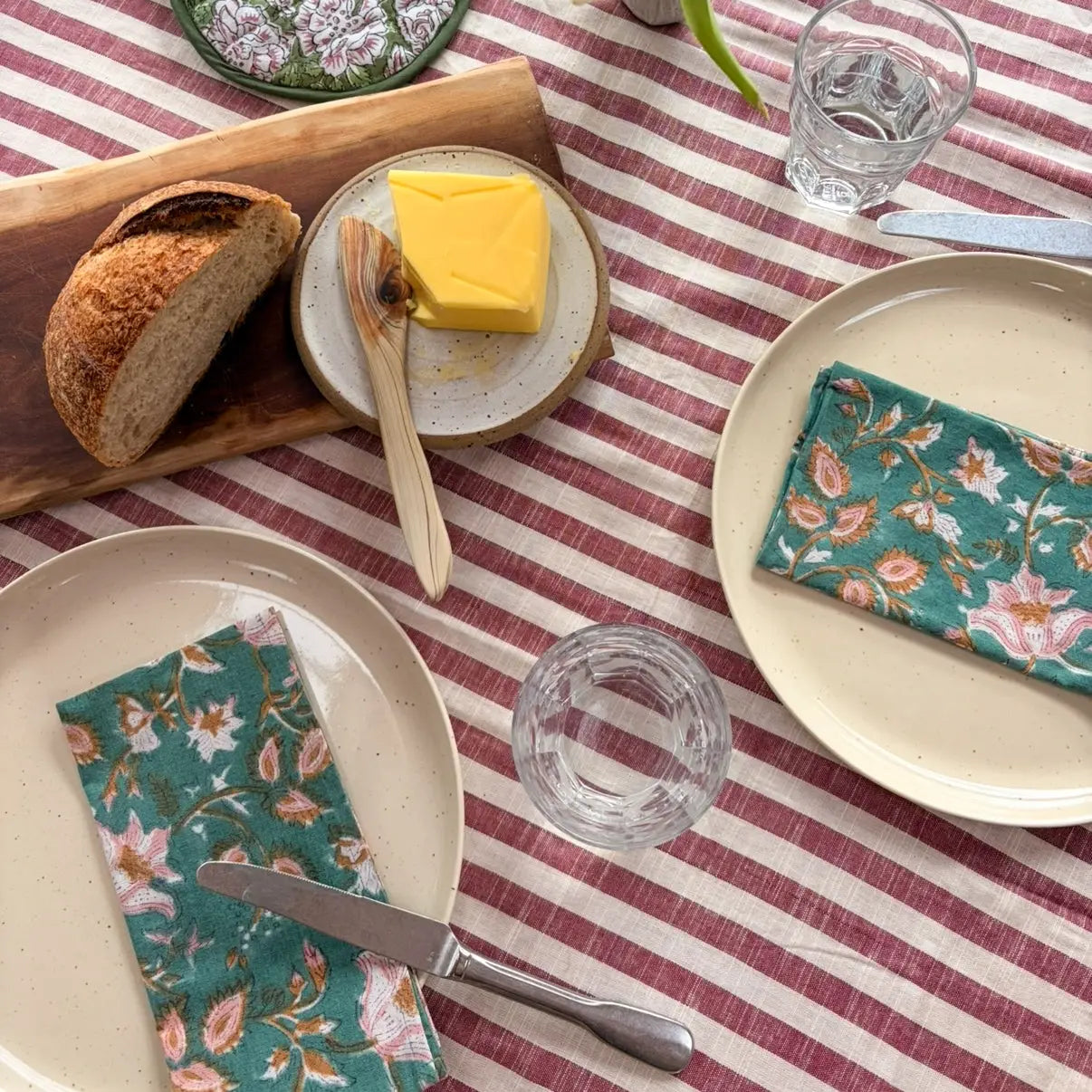 Woven Clay Stripe Tablecloth – 100% Cotton