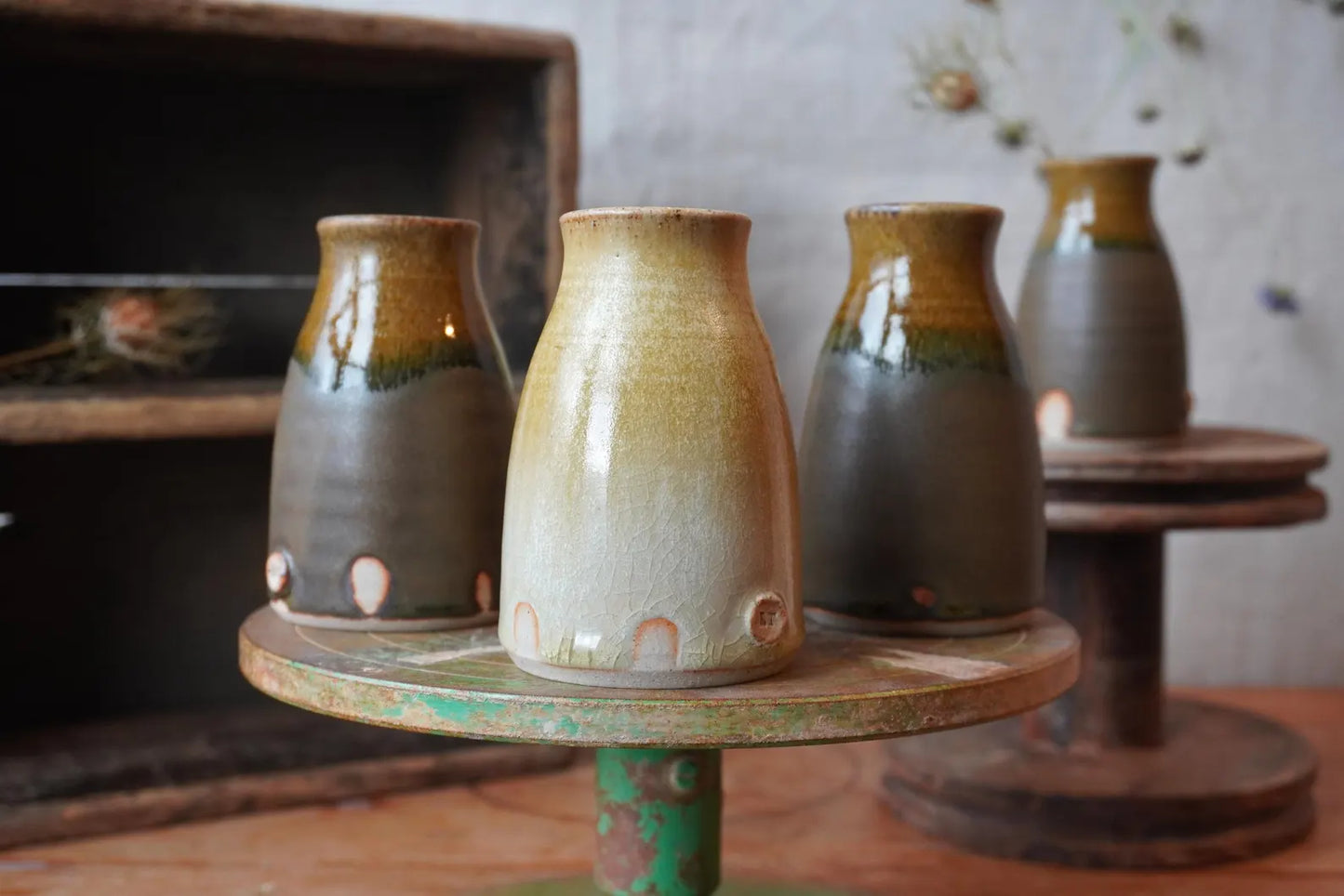 White / Gold Dolomite Glaze Bud Vase by Lucy Turner