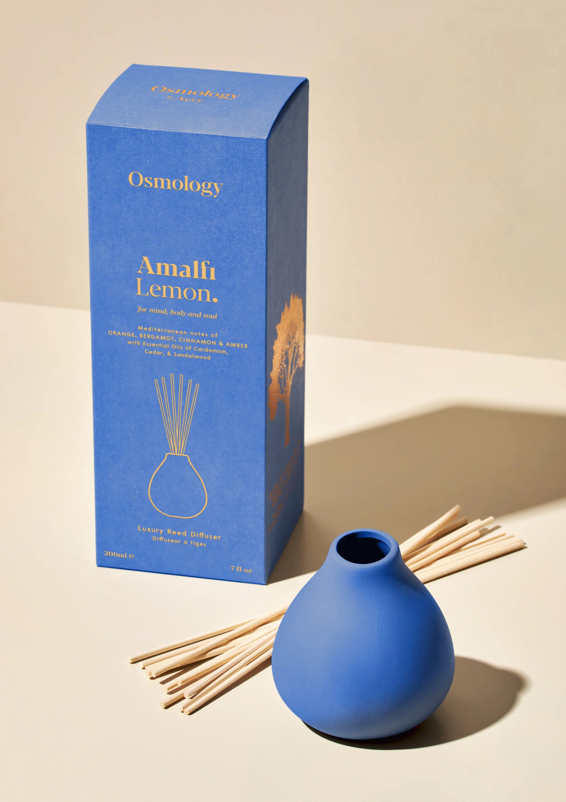 Amalfi Lemon Reed Diffuser in a Reusable Blue Clay Vase - THE BRISTOL ARTISAN