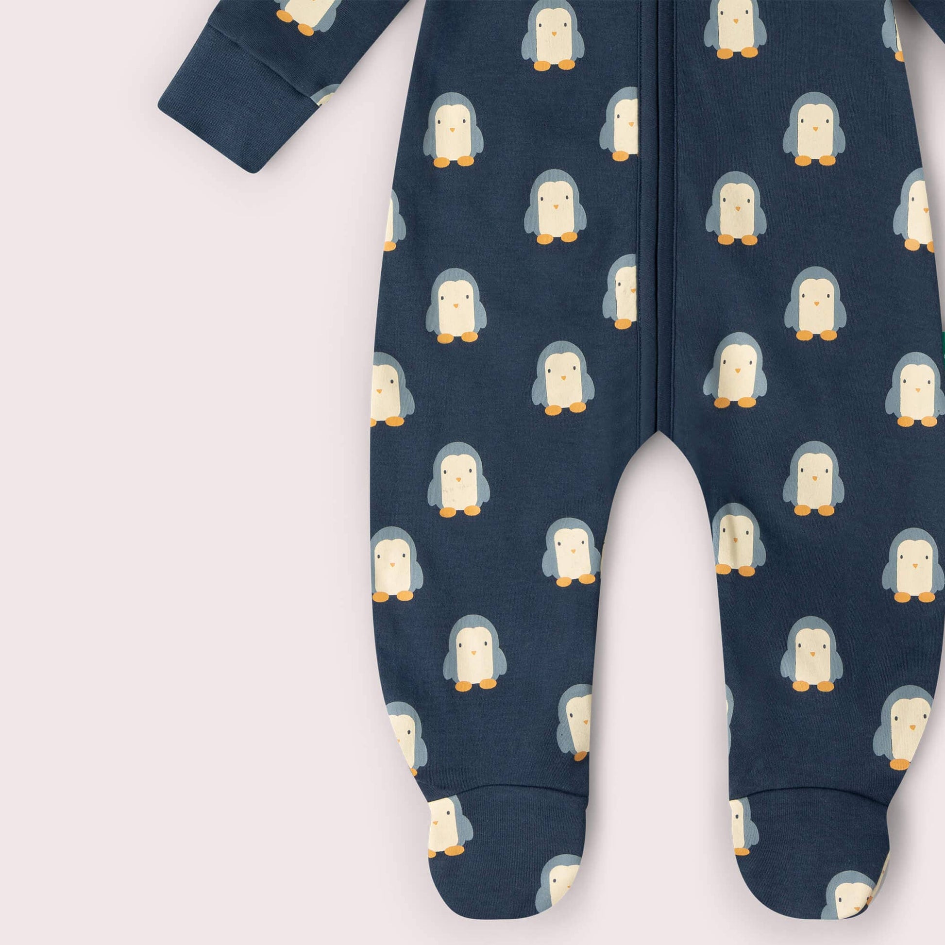 Blue Penguins Zip Organic Babygrow - THE BRISTOL ARTISAN