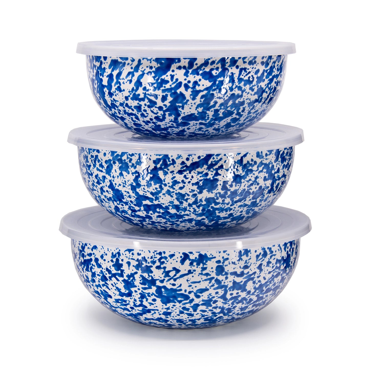 Blue Splatter Enamel Lidded Storage Bowl - Three sizes available - THE BRISTOL ARTISAN