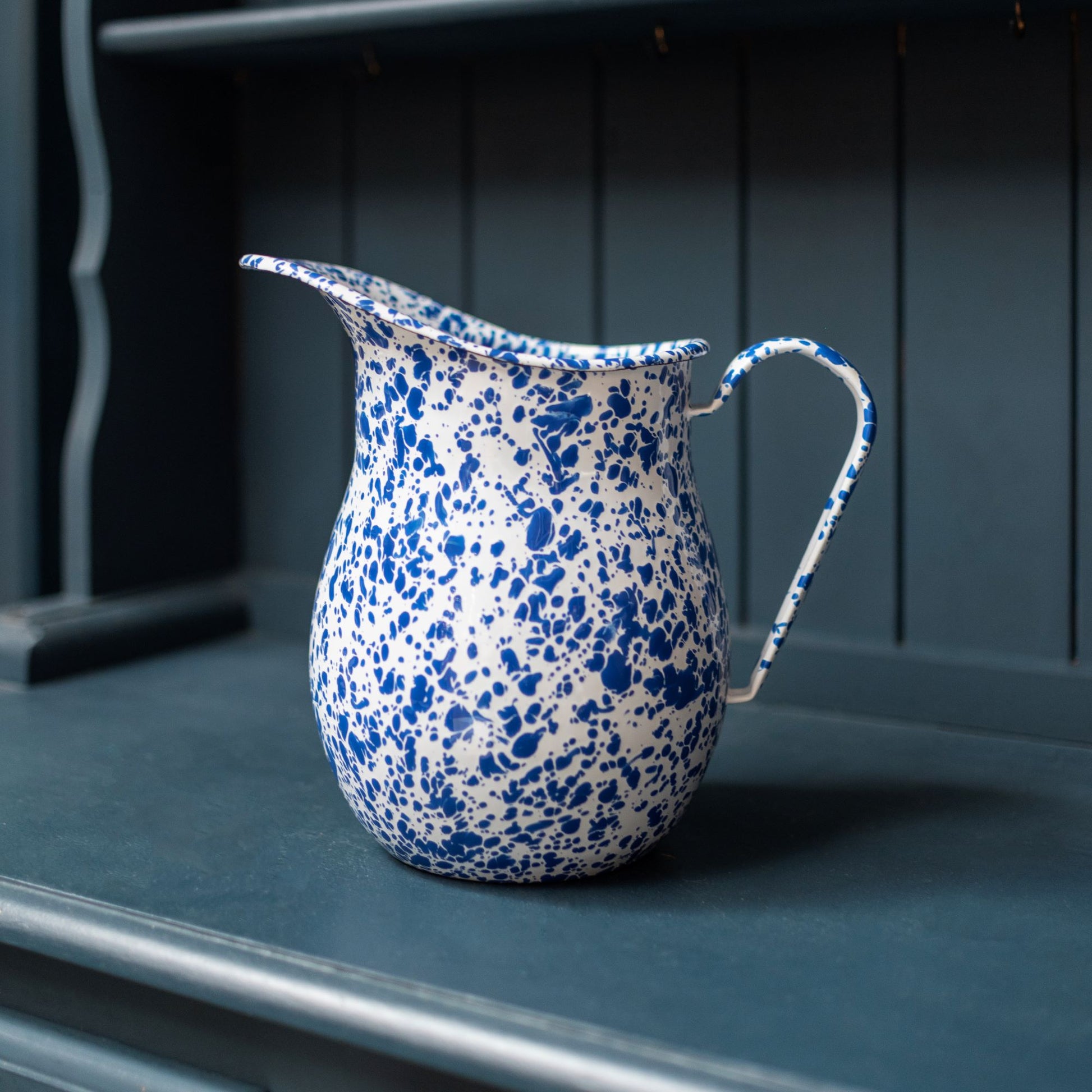 Blue Splatterware Enamel Pitcher Jug - THE BRISTOL ARTISAN