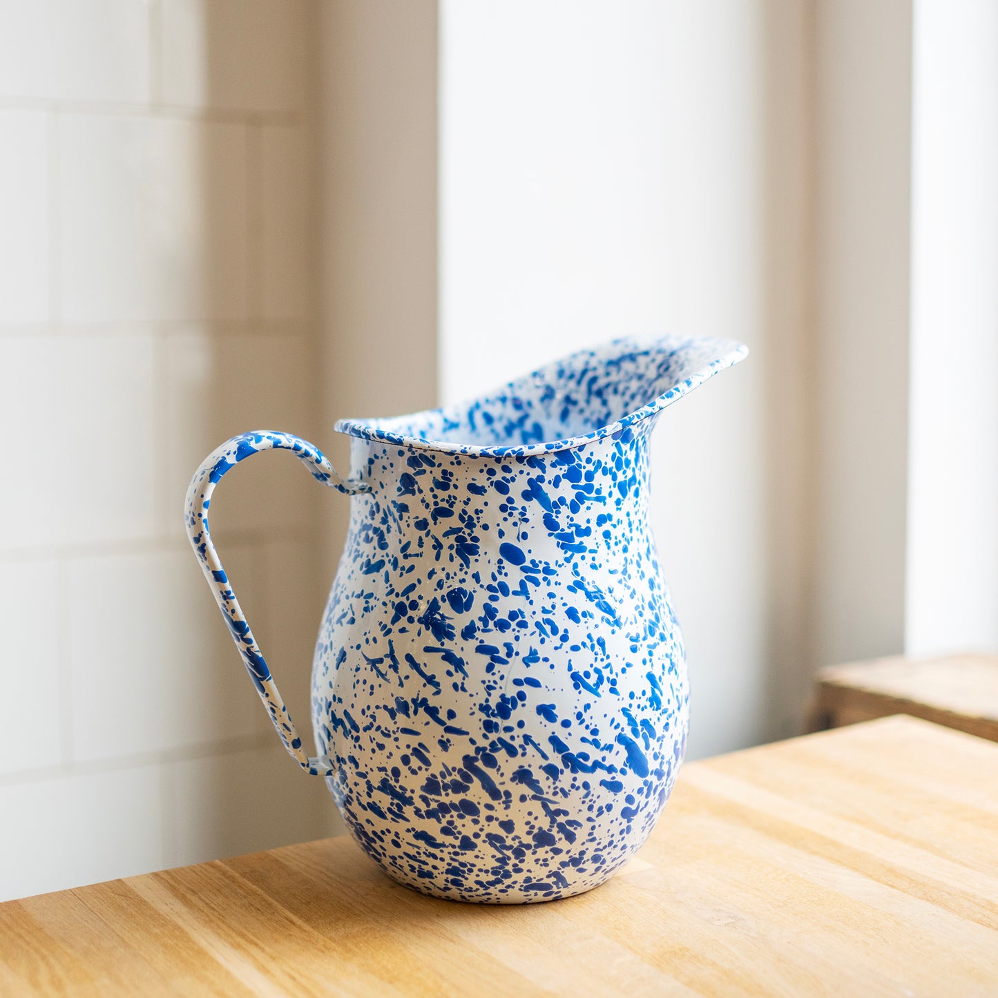 Blue Splatterware Enamel Pitcher Jug - THE BRISTOL ARTISAN