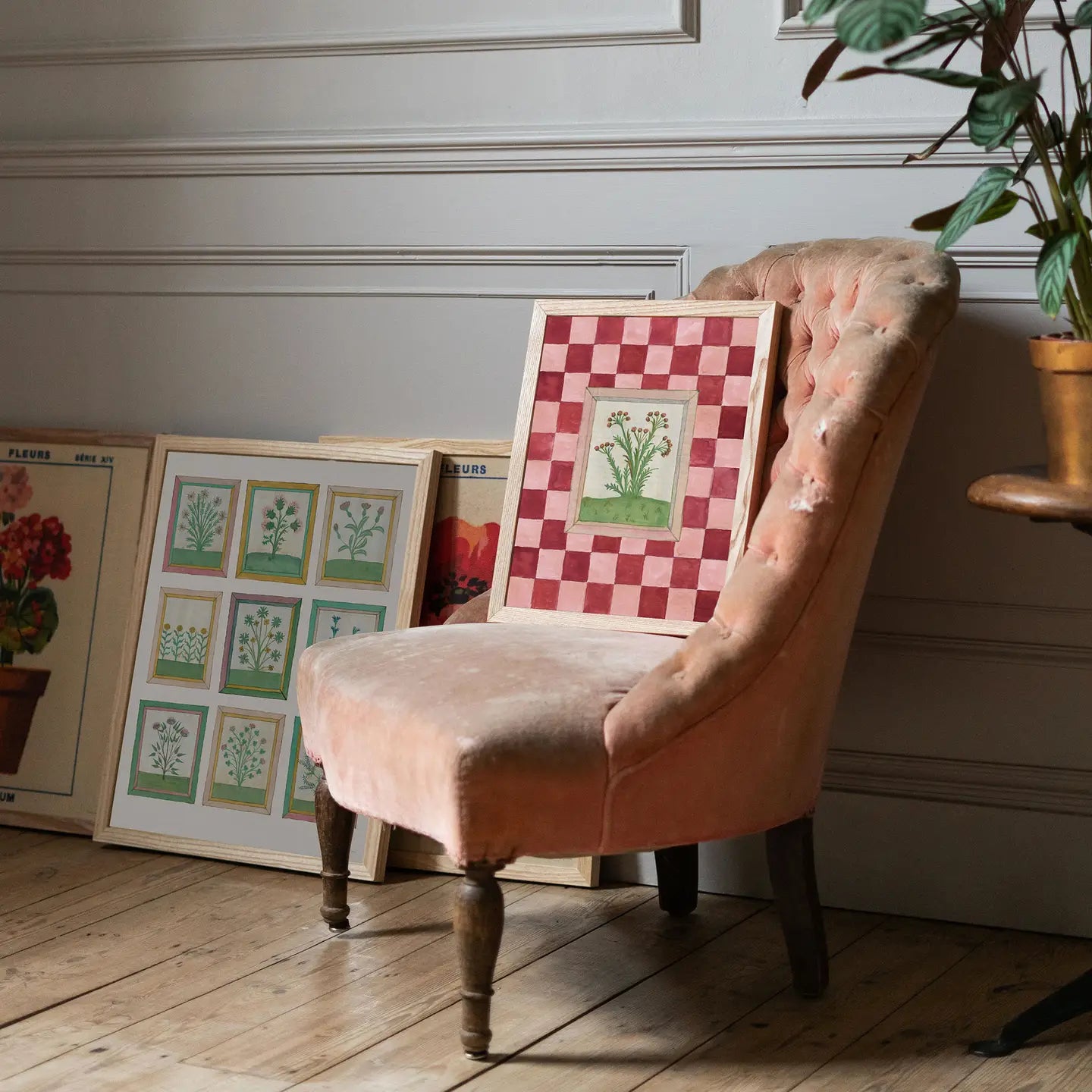 Book of Herbs Pink Check A3 Art Print - THE BRISTOL ARTISAN