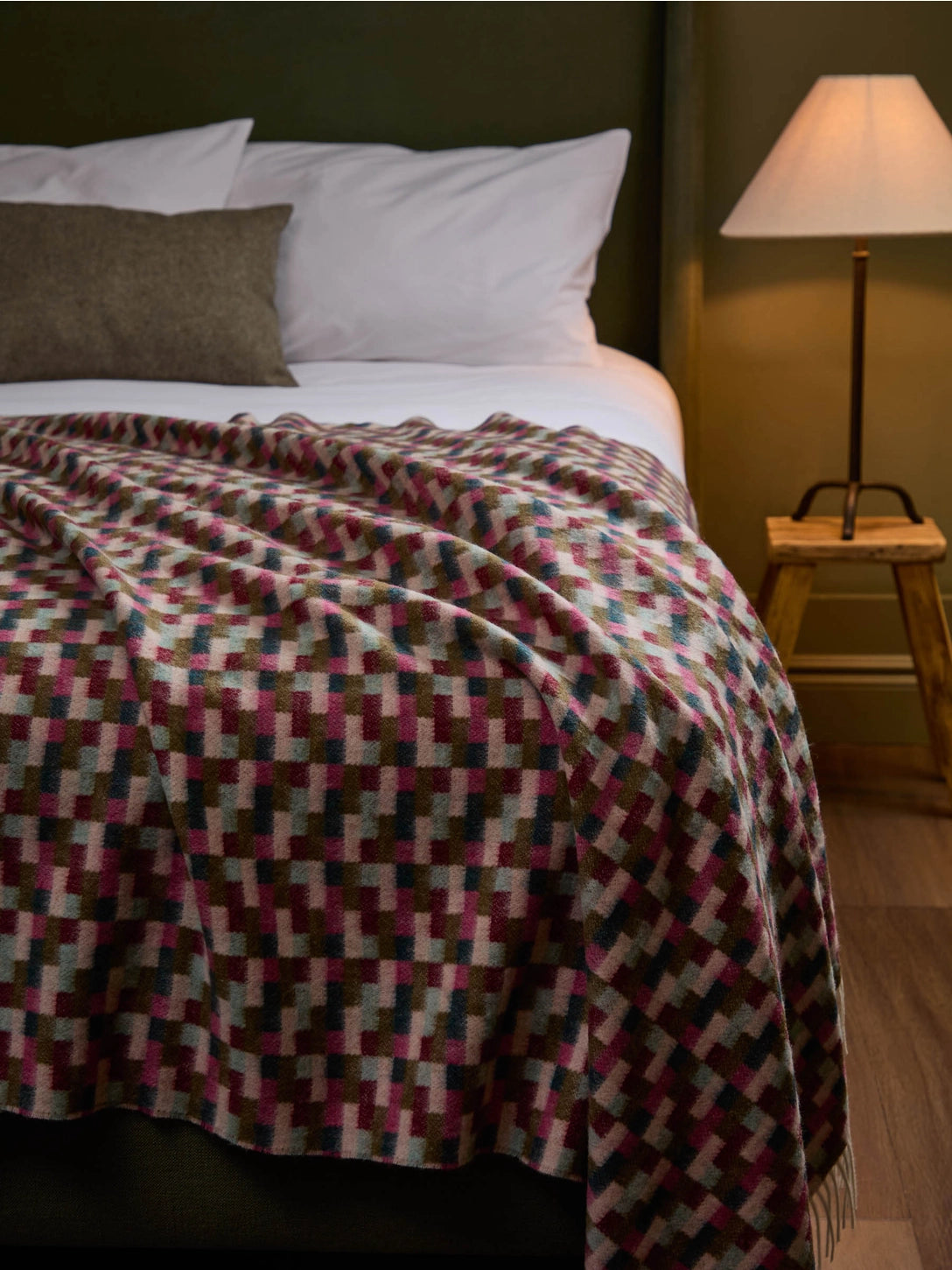 Bricks Merino Throw - Pink/Khaki - THE BRISTOL ARTISAN