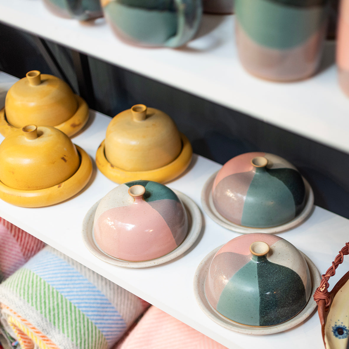 Bristol Trio Glaze Butter Dish - Jade & pink by Liz Vidal - THE BRISTOL ARTISAN