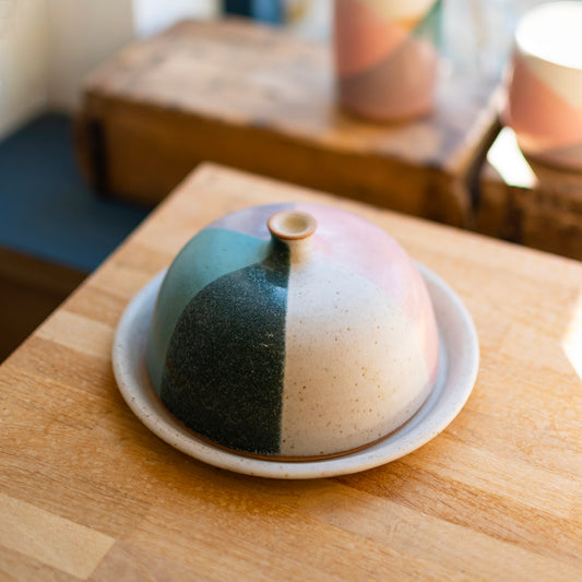 Bristol Trio Glaze Butter Dish - Jade & pink by Liz Vidal - THE BRISTOL ARTISAN