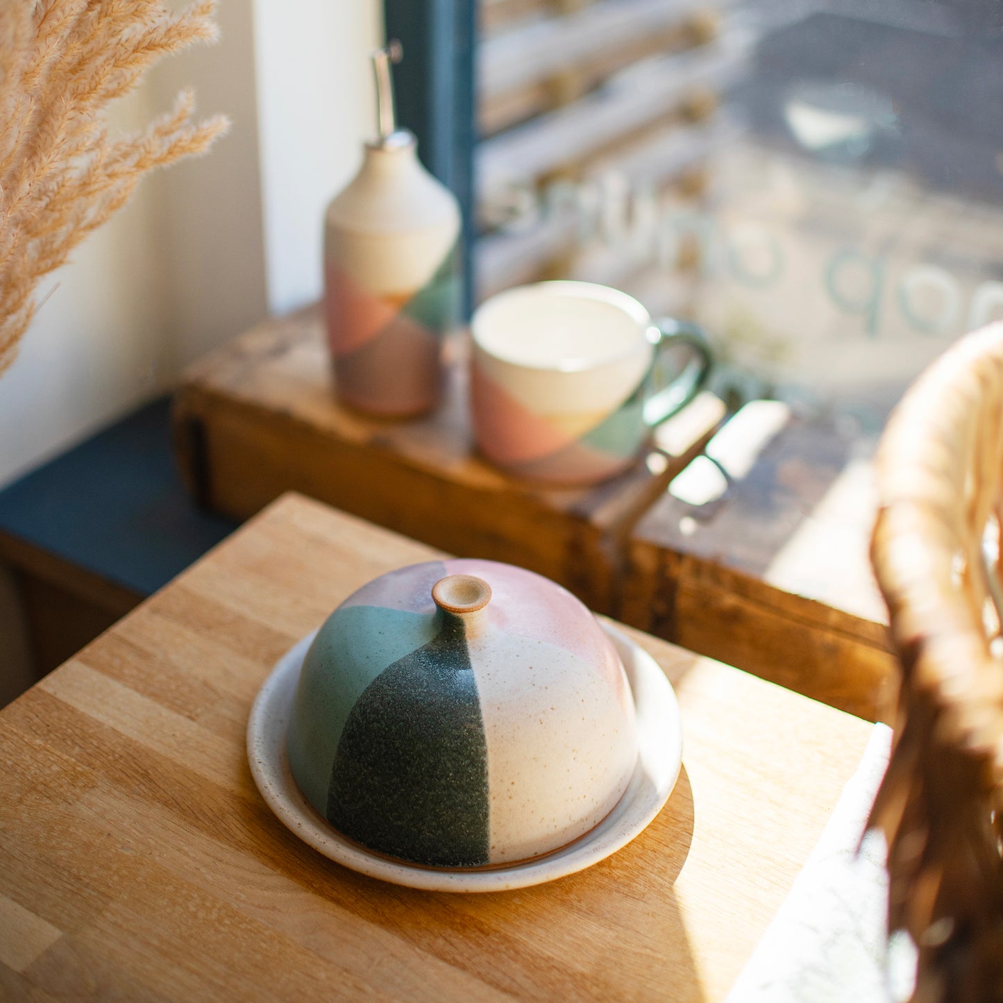 Bristol Trio Glaze Butter Dish - Jade & pink by Liz Vidal - THE BRISTOL ARTISAN