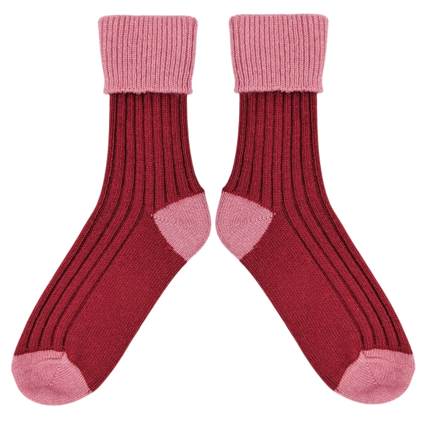 Cashmere Blend Slouch Socks - Red & Dusky Pink - UK 4-7 - THE BRISTOL ARTISAN