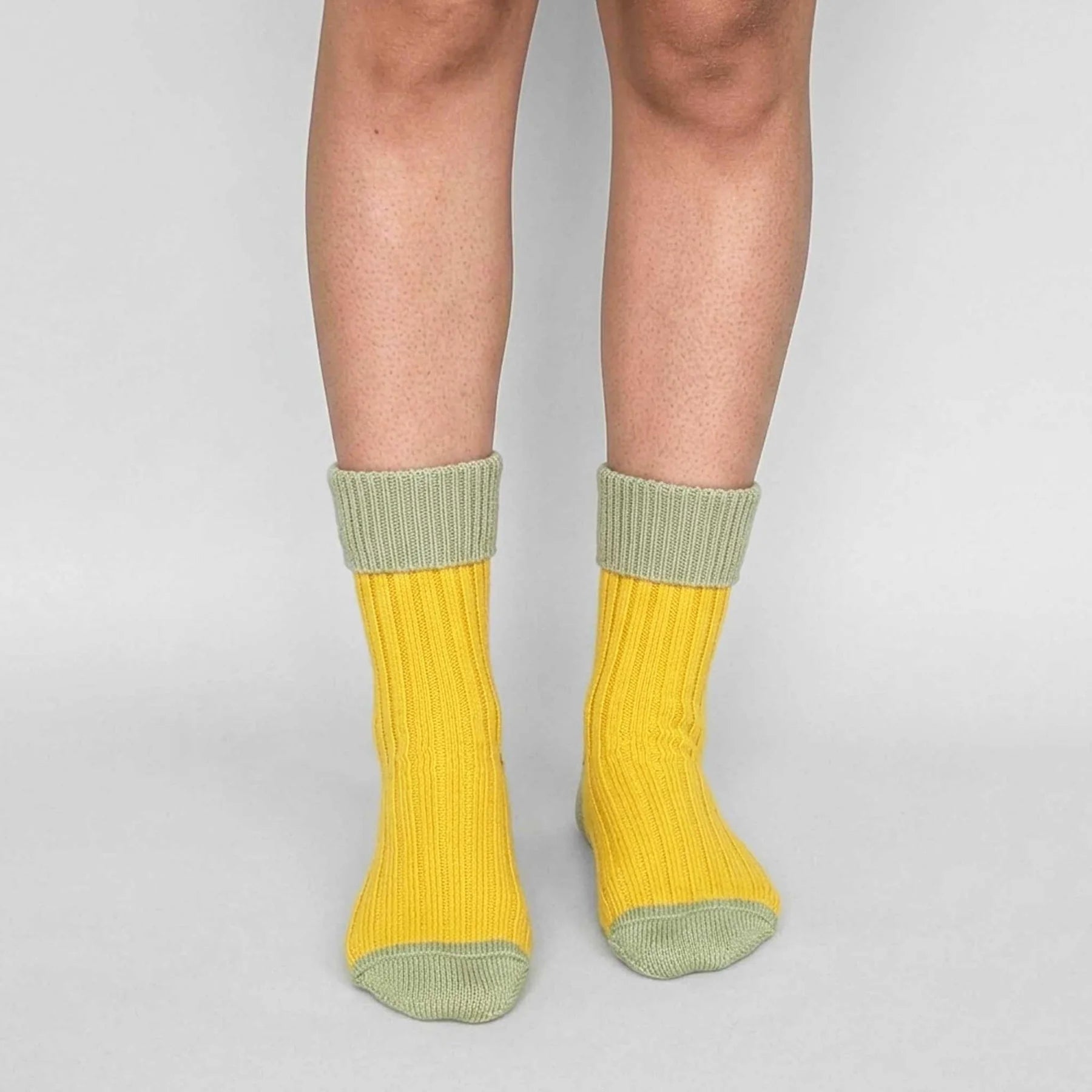 Cashmere Blend Slouch Socks - Yellow & Mint - UK 4-7 - THE BRISTOL ARTISAN