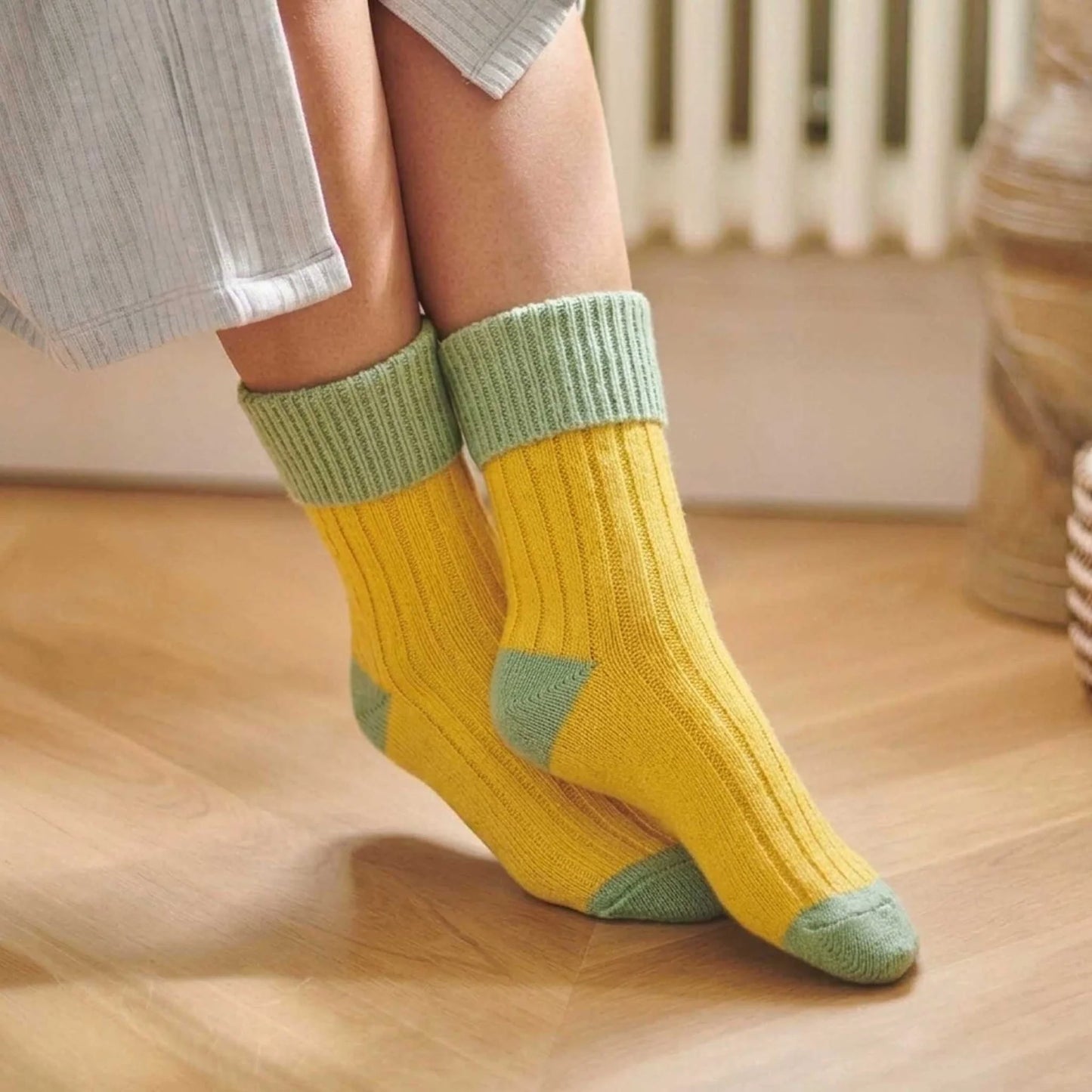 Cashmere Blend Slouch Socks - Yellow & Mint - UK 4-7 - THE BRISTOL ARTISAN