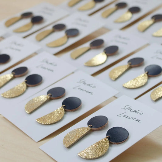 Celestial Leather Drop Earrings - Gold - THE BRISTOL ARTISAN