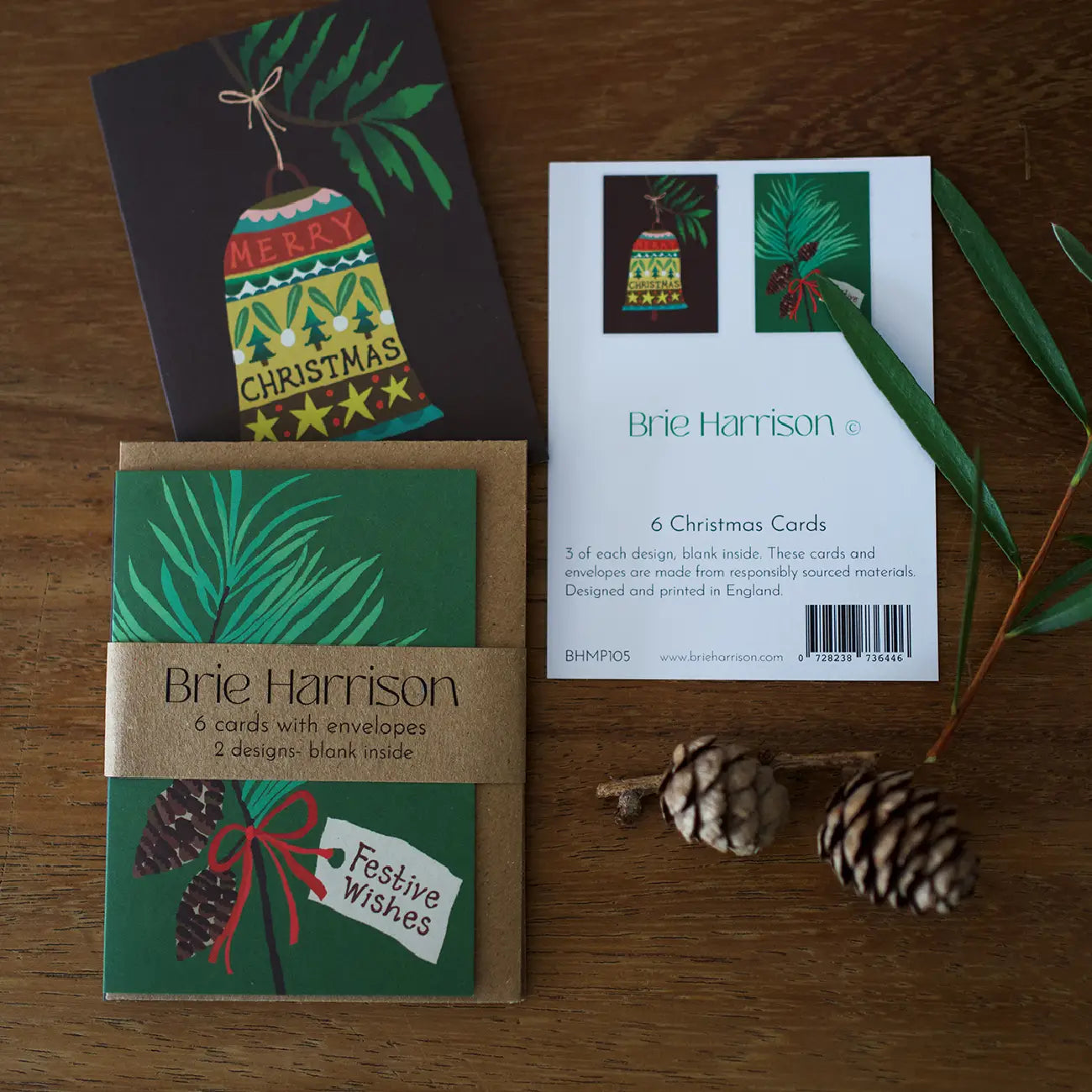 Christmas Mini Card Pack - Festive Pines & Christmas Bell - THE BRISTOL ARTISAN