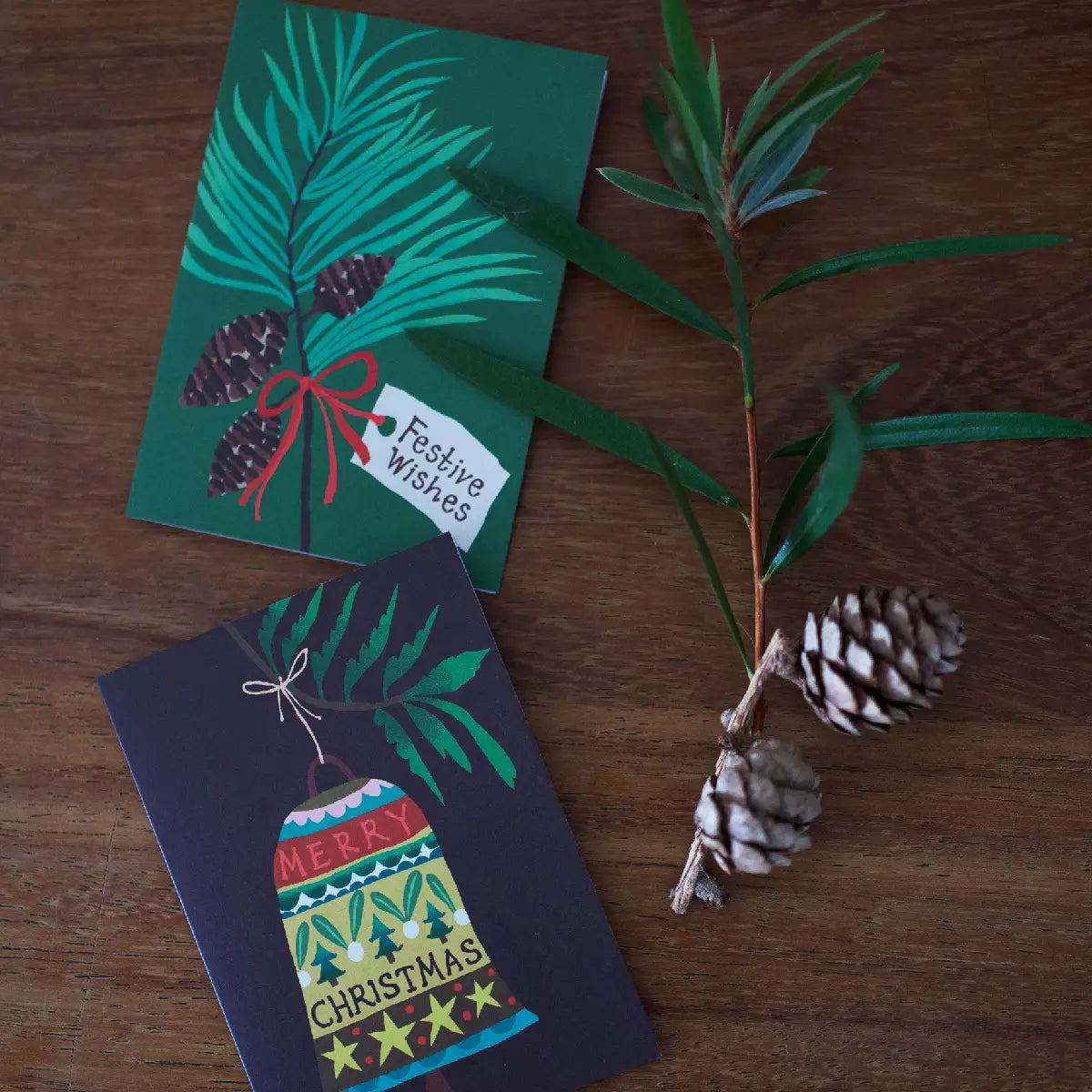 Christmas Mini Card Pack - Festive Pines & Christmas Bell - THE BRISTOL ARTISAN