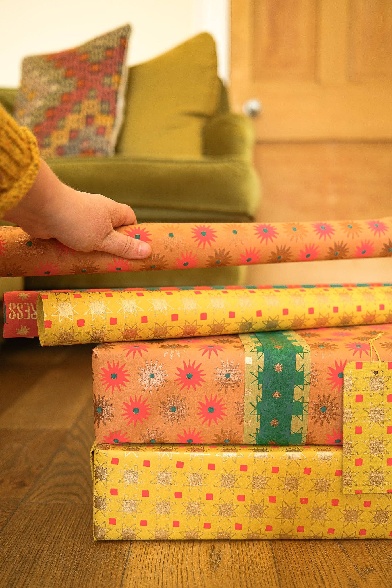 Copper Bloom Screen Printed Christmas Gift Wrap - THE BRISTOL ARTISAN