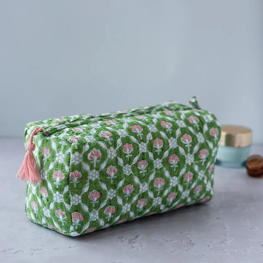 Cotton Block Printed Wash Bag - Petal - THE BRISTOL ARTISAN