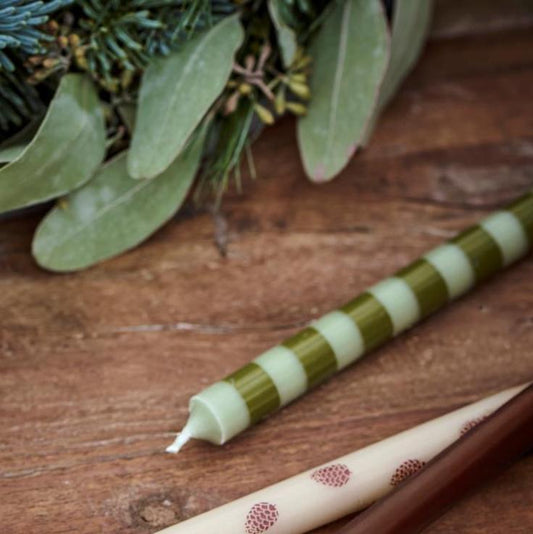Dinner Candle - Green stripe - THE BRISTOL ARTISAN