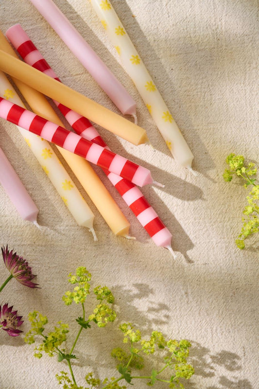 Dinner Candle - Red/Pink Stripe - THE BRISTOL ARTISAN