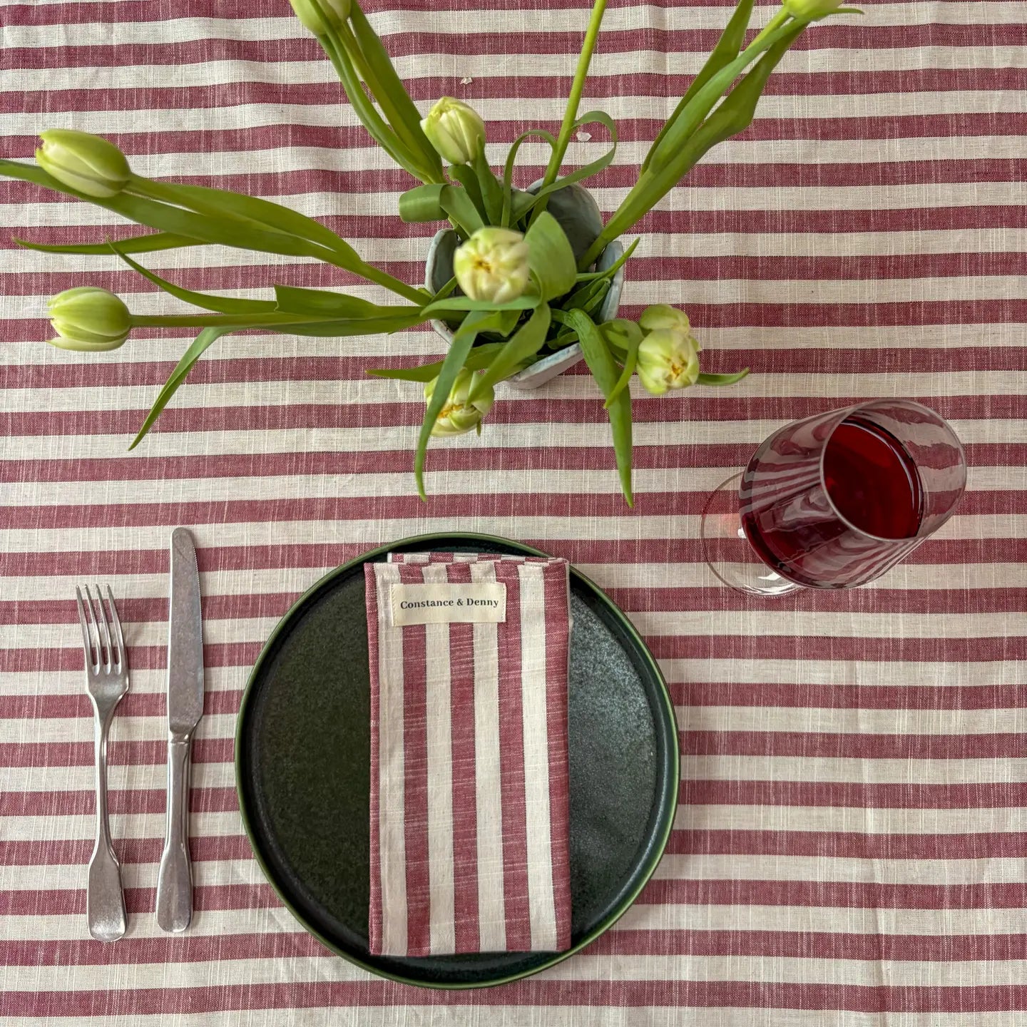 Woven Clay Stripe Tablecloth – 100% Cotton