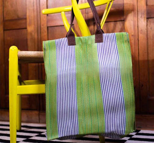 Eco Woven Shopper/Beach Bag - Purple, Primrose and Pearl Stripe - THE BRISTOL ARTISAN