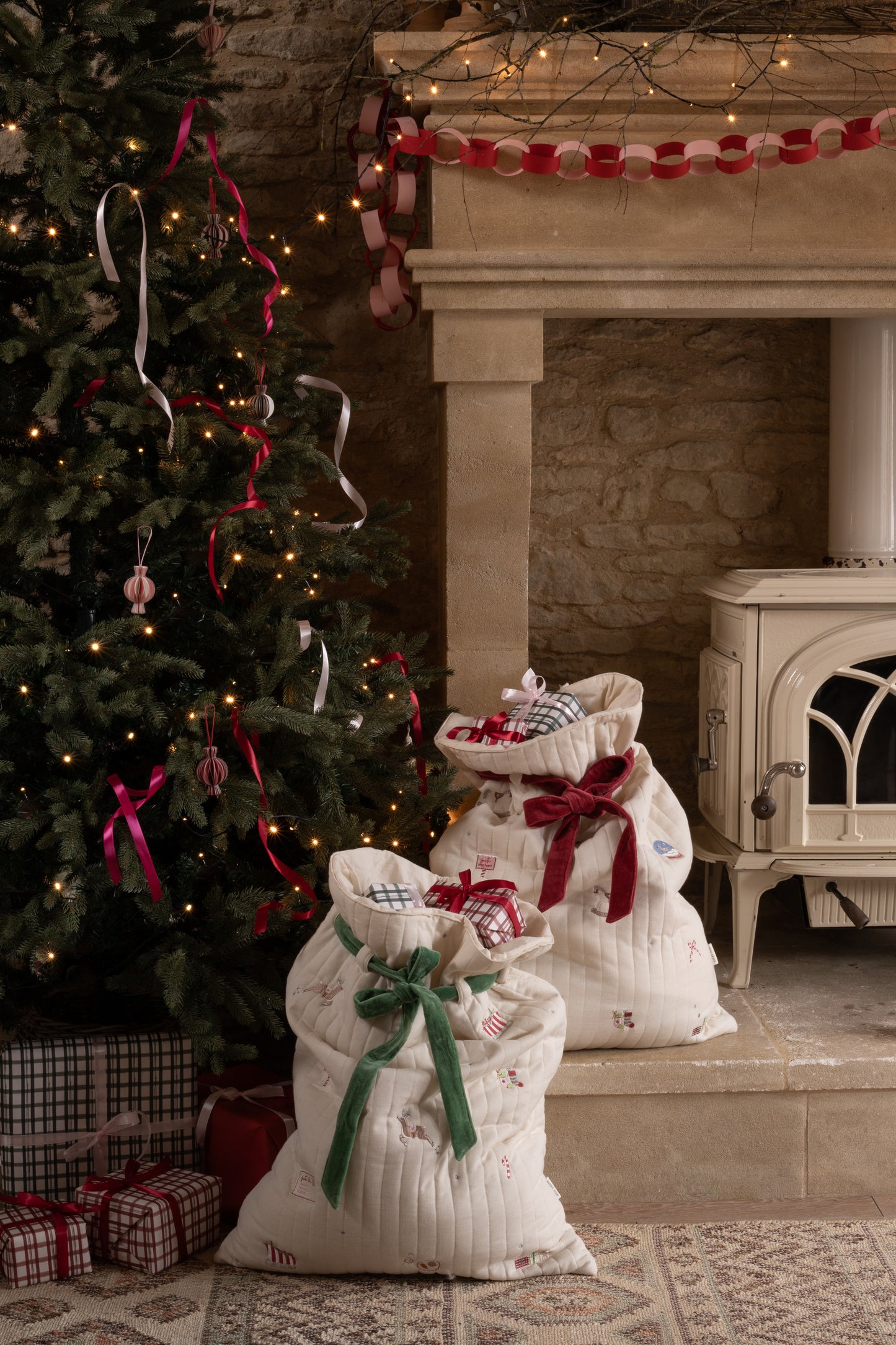 Embroidered Christmas present sack - Christmas Morning - THE BRISTOL ARTISAN