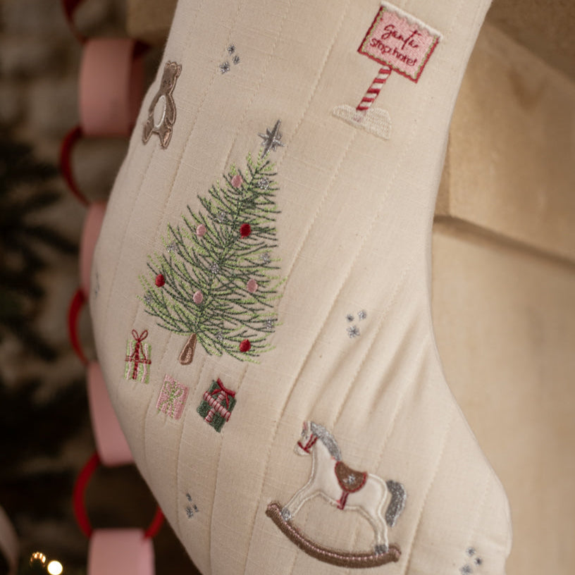 Embroidered Christmas present stocking - Christmas Morning - THE BRISTOL ARTISAN