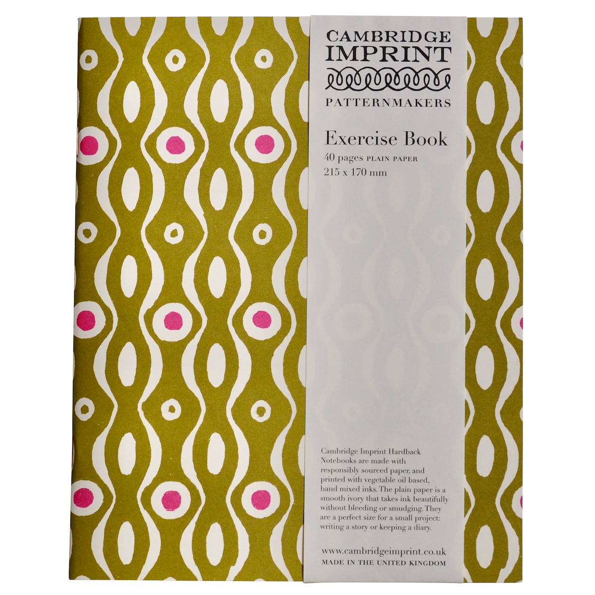 Exercise Book Persephone Bright Olive and Cool Pink - THE BRISTOL ARTISAN