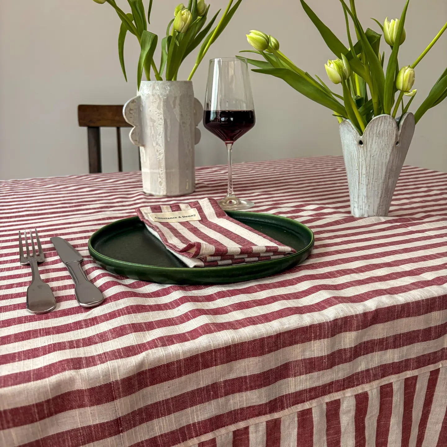 Woven Clay Stripe Tablecloth – 100% Cotton