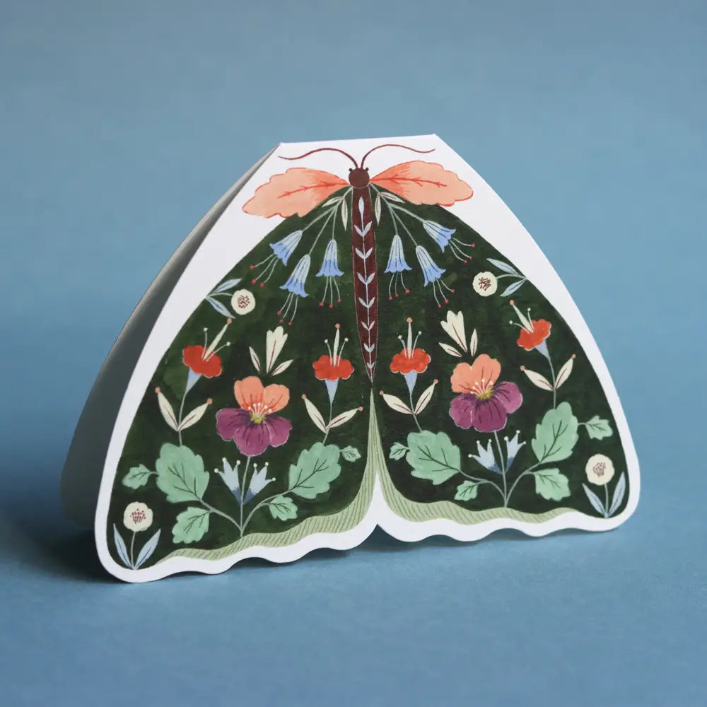Floral Moth Shaped Card - Forest Green - THE BRISTOL ARTISAN