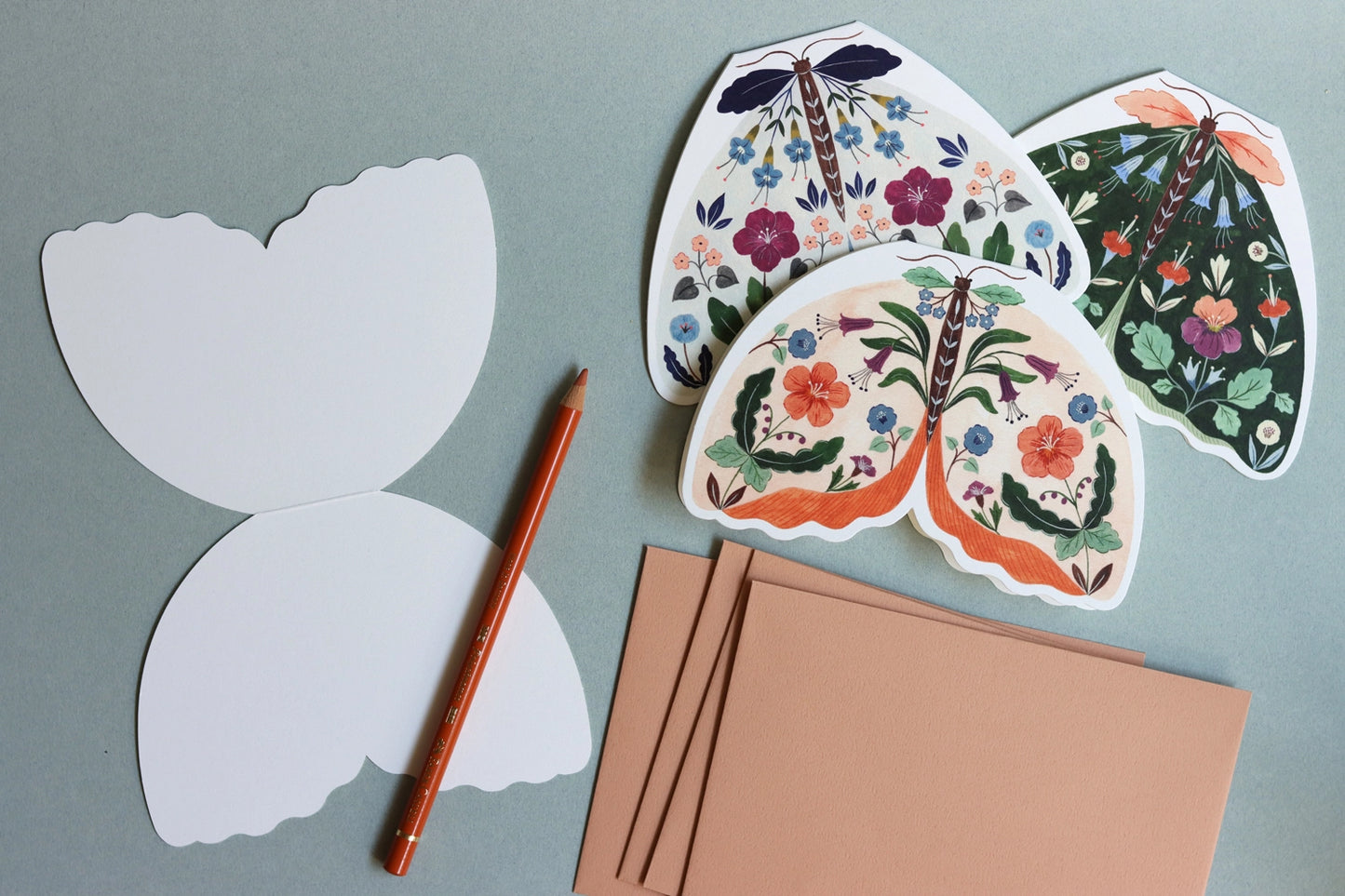 Floral Moth Shaped Card - Ivory - THE BRISTOL ARTISAN