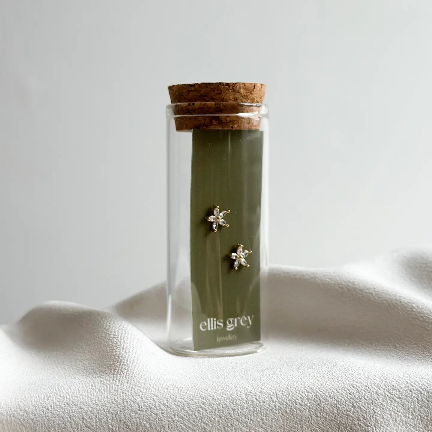 Glass Vial - 18k Gold Cz Flower Stud Earrings - THE BRISTOL ARTISAN