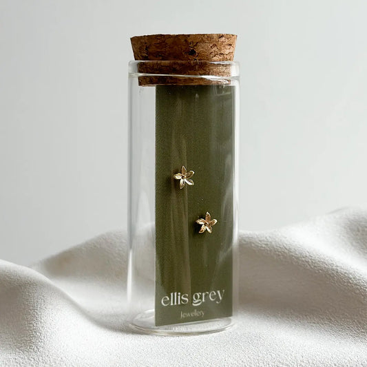 Glass Vial - 18k Gold Flower Stud Earrings - THE BRISTOL ARTISAN