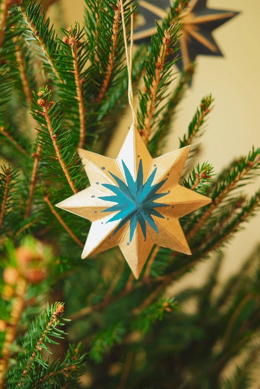 Golden Paper Star Christmas Decoration - THE BRISTOL ARTISAN