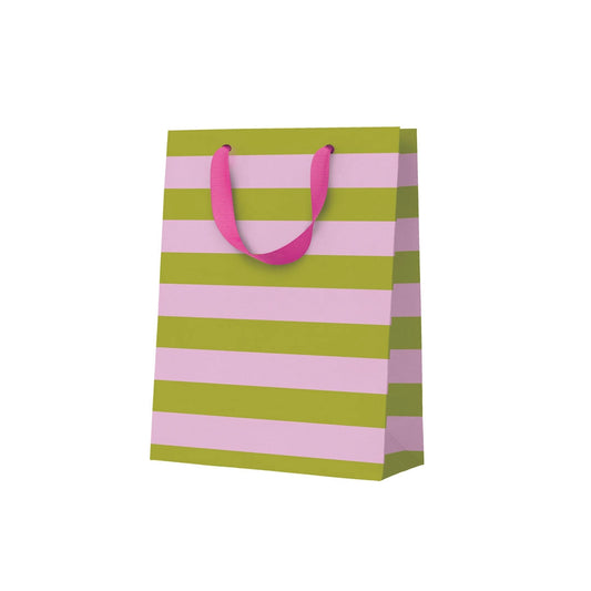 Green and Pink Stripe Medium Gift Bag - THE BRISTOL ARTISAN