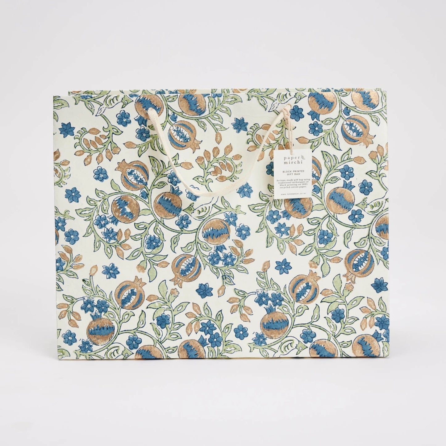 Hand Block Printed Large Gift Bag - Pomegranate Indigo - THE BRISTOL ARTISAN