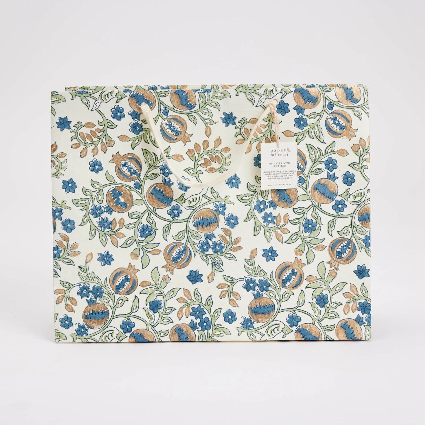 Hand Block Printed Large Gift Bag - Pomegranate Indigo - THE BRISTOL ARTISAN