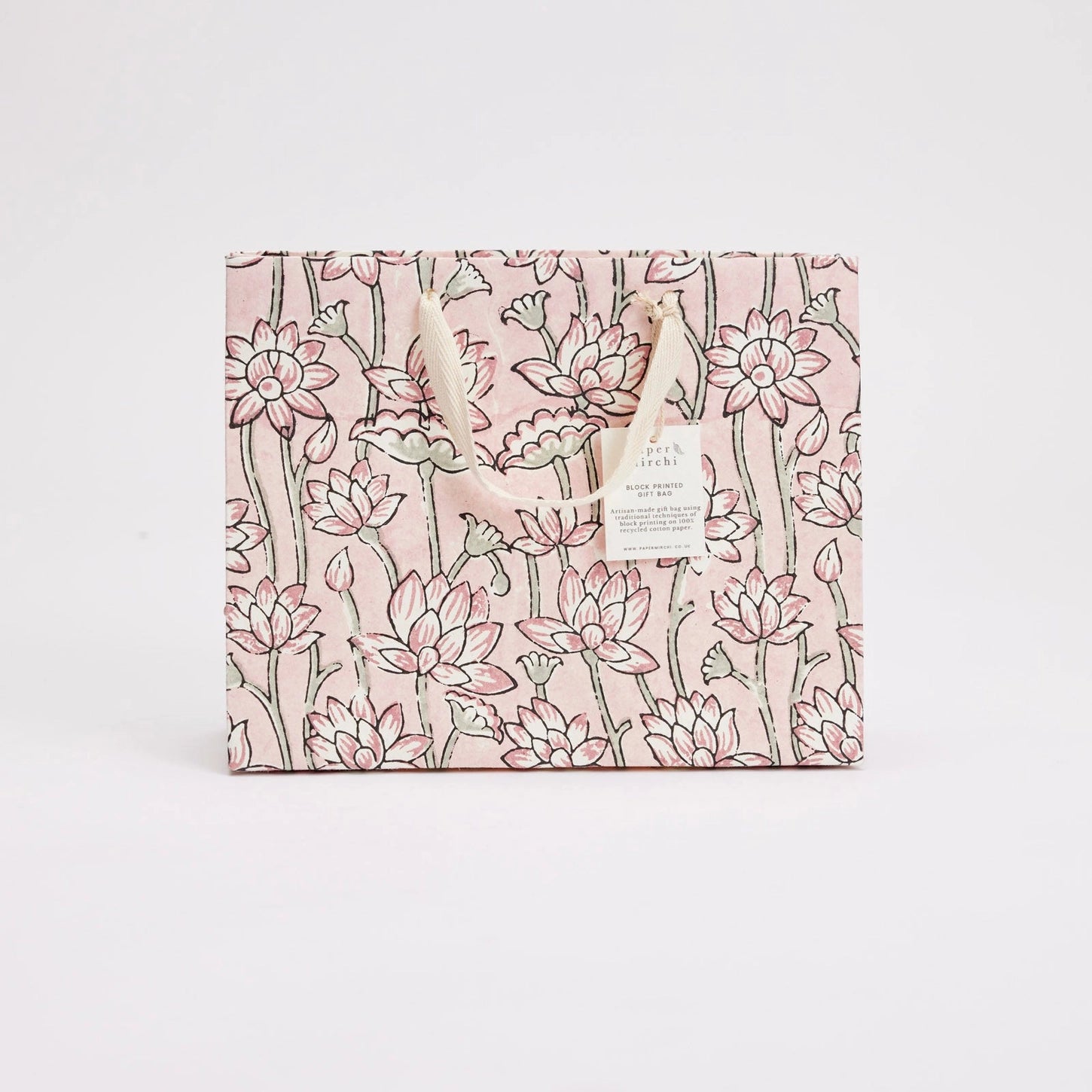 Hand Block Printed Medium Gift Bag - Lotus Pink Earth - THE BRISTOL ARTISAN