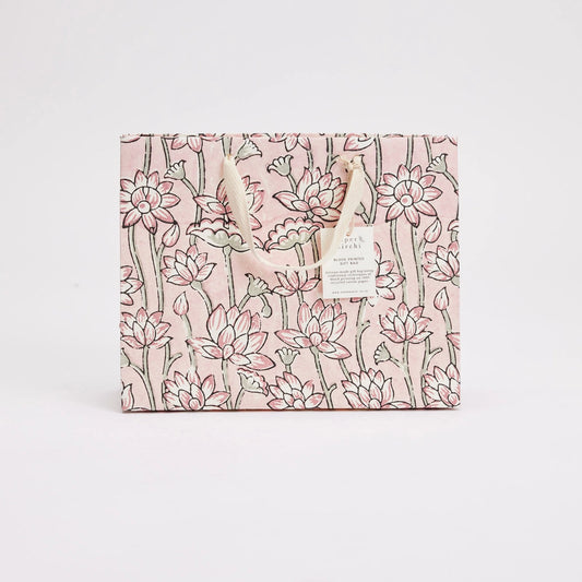 Hand Block Printed Medium Gift Bag - Lotus Pink Earth - THE BRISTOL ARTISAN