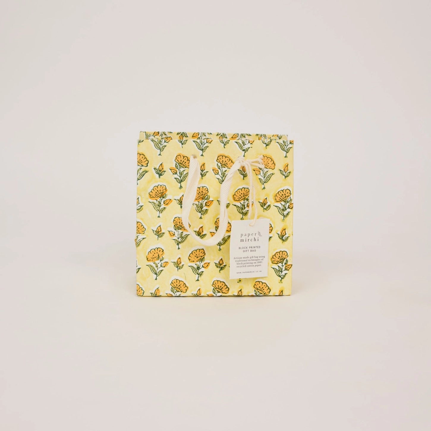 Hand Block Printed Small Gift Bag - Ditsy Floral Sunshine - THE BRISTOL ARTISAN