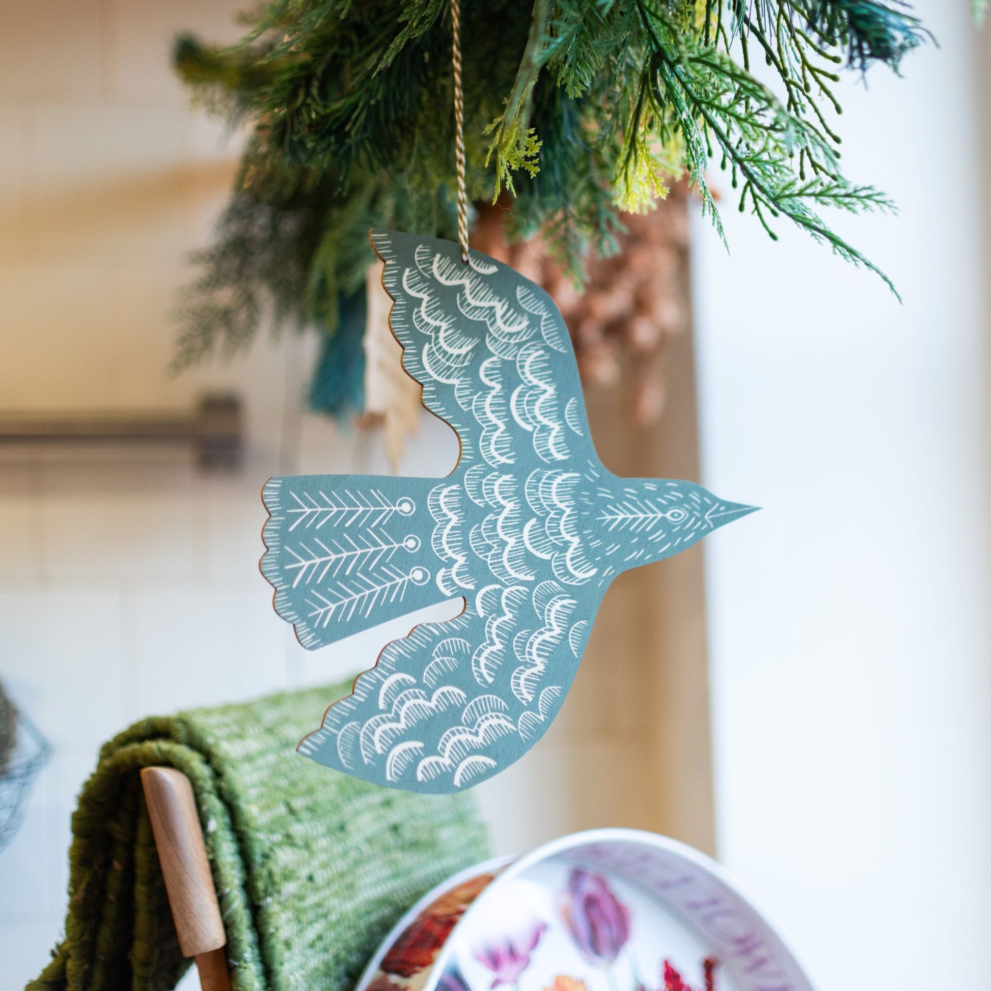 Hanging linocut Blackbird - Green - THE BRISTOL ARTISAN