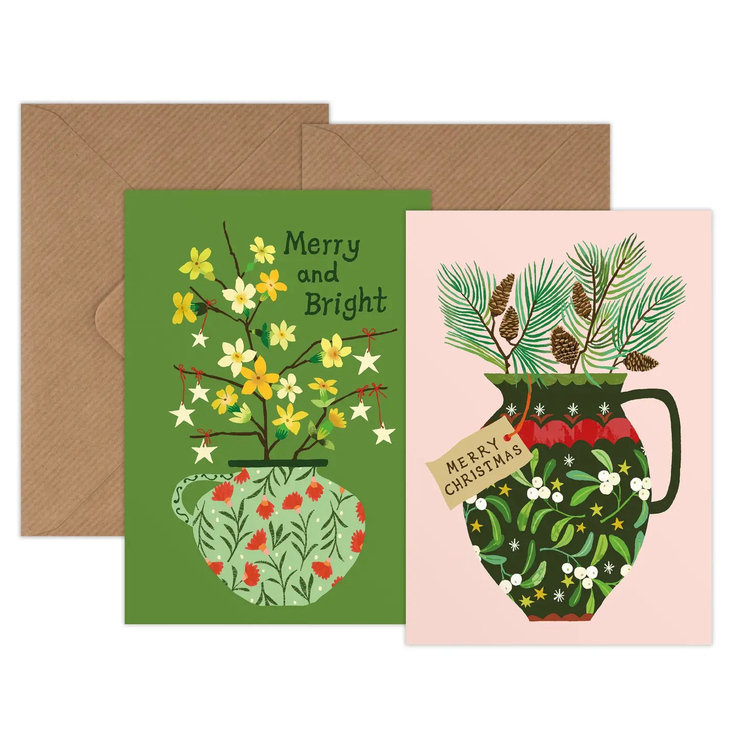 Christmas Greetings Card Pack -Merry & Bright -Mistletoe Jug