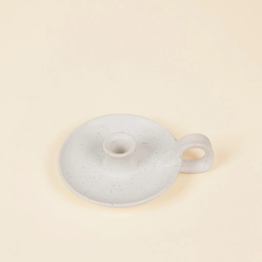 White Speckle Candle Holder