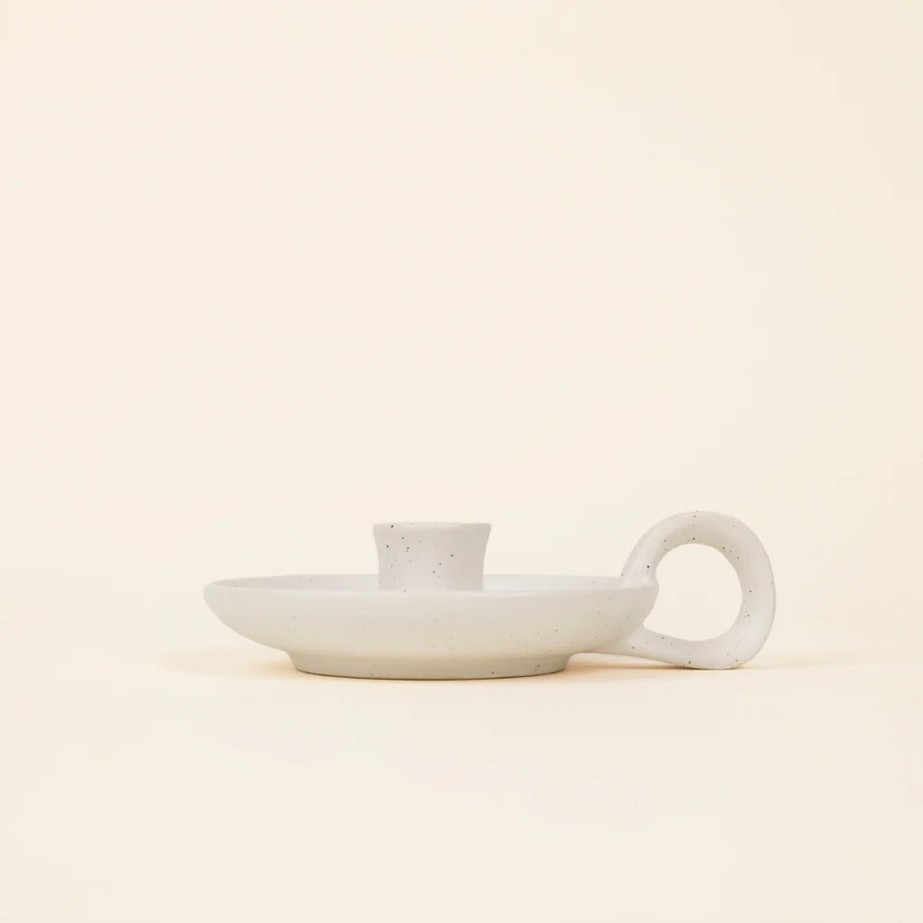 White Speckle Candle Holder