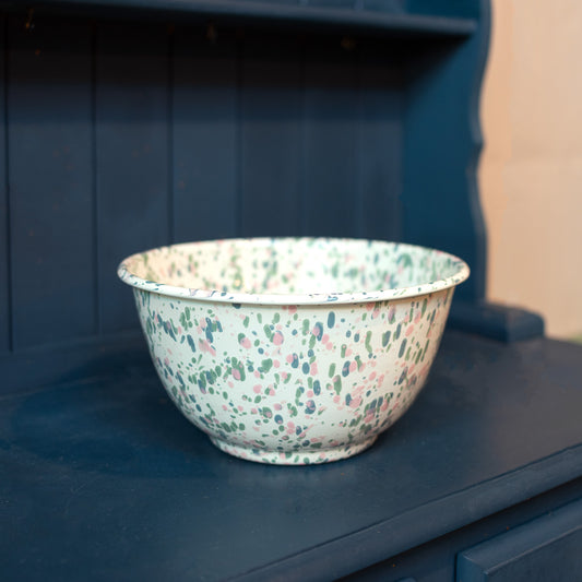 Mint Hibiscus Splatter Enamel Salad Bowl - THE BRISTOL ARTISAN